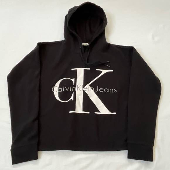 Calvin Klein Jeans Tops - CALVIN KLEIN JEANS Boxy Crop Hoodie Black